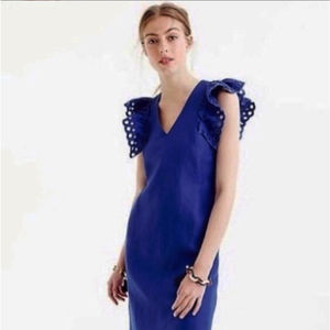 J. Crew Blue Dress with Ruffled Sleeves